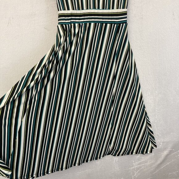 Torrid Midi Dress Womens 2 2X Black Teal Flowy Striped Short Sleeve Fit & Flare - Picture 7 of 14